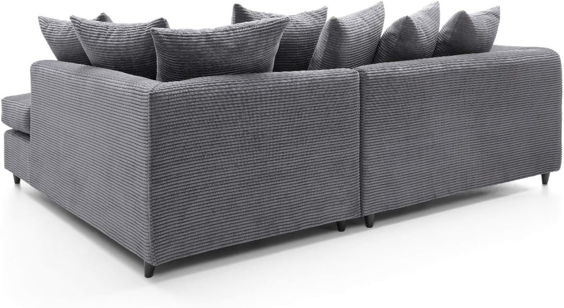 Luxury Jumbo Cord L Shaped Corner Sofa Grey Deep Cushioned 4 Seater