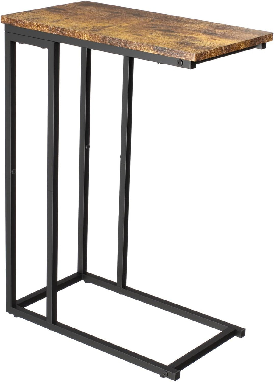 Slim C-Shaped Side Table for Sofa Bed, Rustic Brown Laptop & Snack Tray