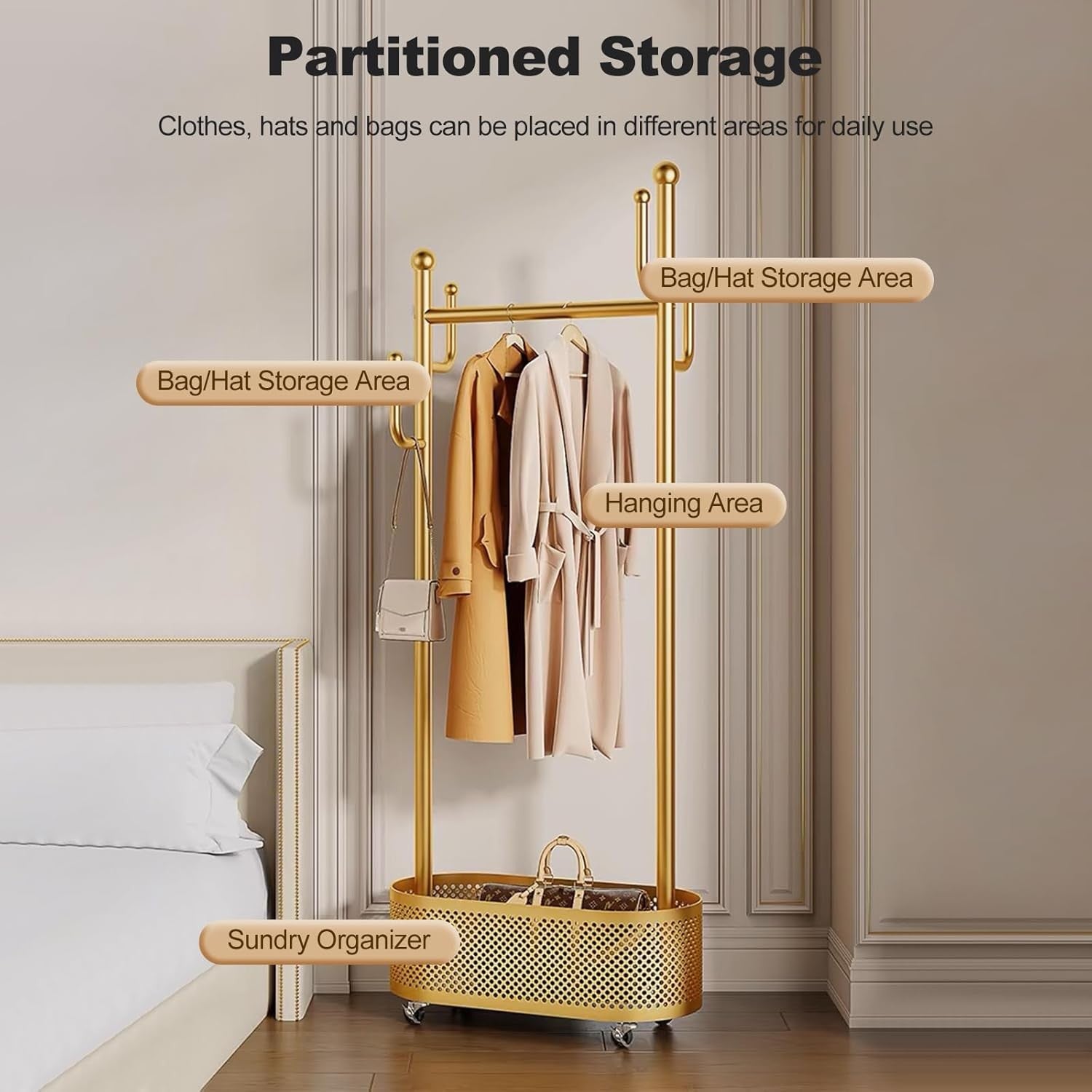 360° Rotating Coat Rack | Freestanding Hall Stand with Basket & Hooks