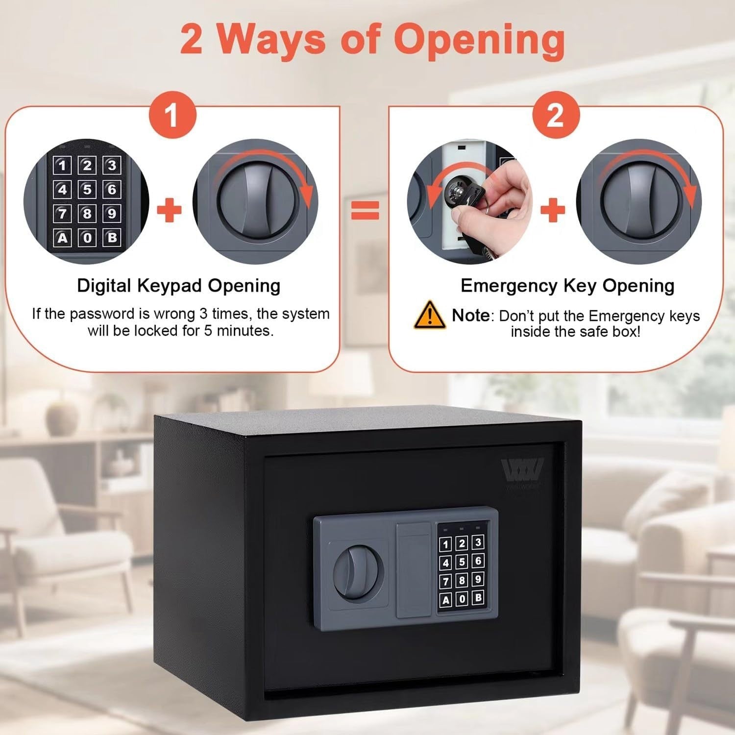 16.9L Fireproof Waterproof Safe Box Key Lock Cash Document Safe