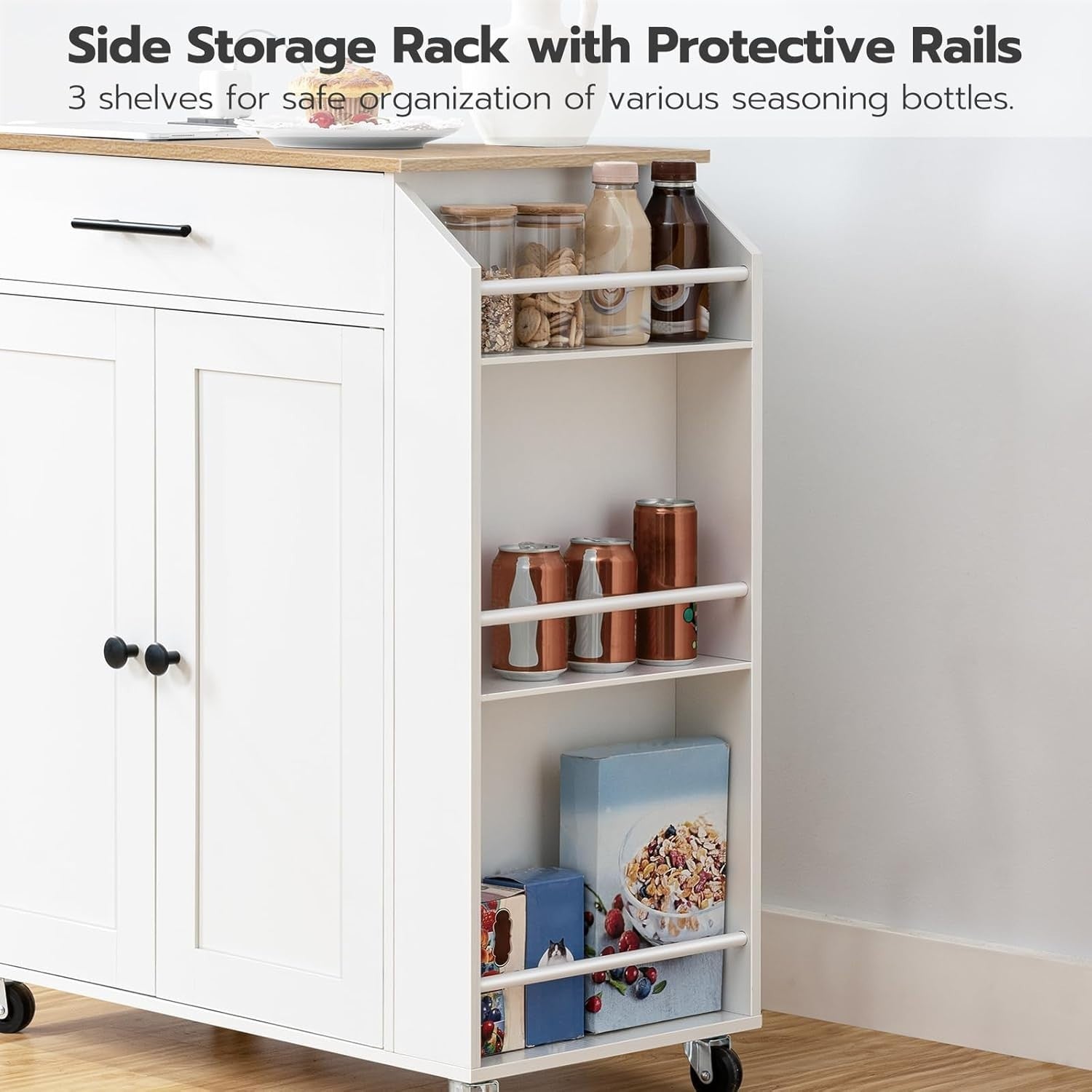 Kitchen Island on Wheels w/ Power Outlet Drawer Rack