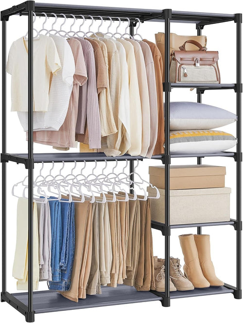 Freestanding Wardrobe with Shelves & Rails – Grey 165cm