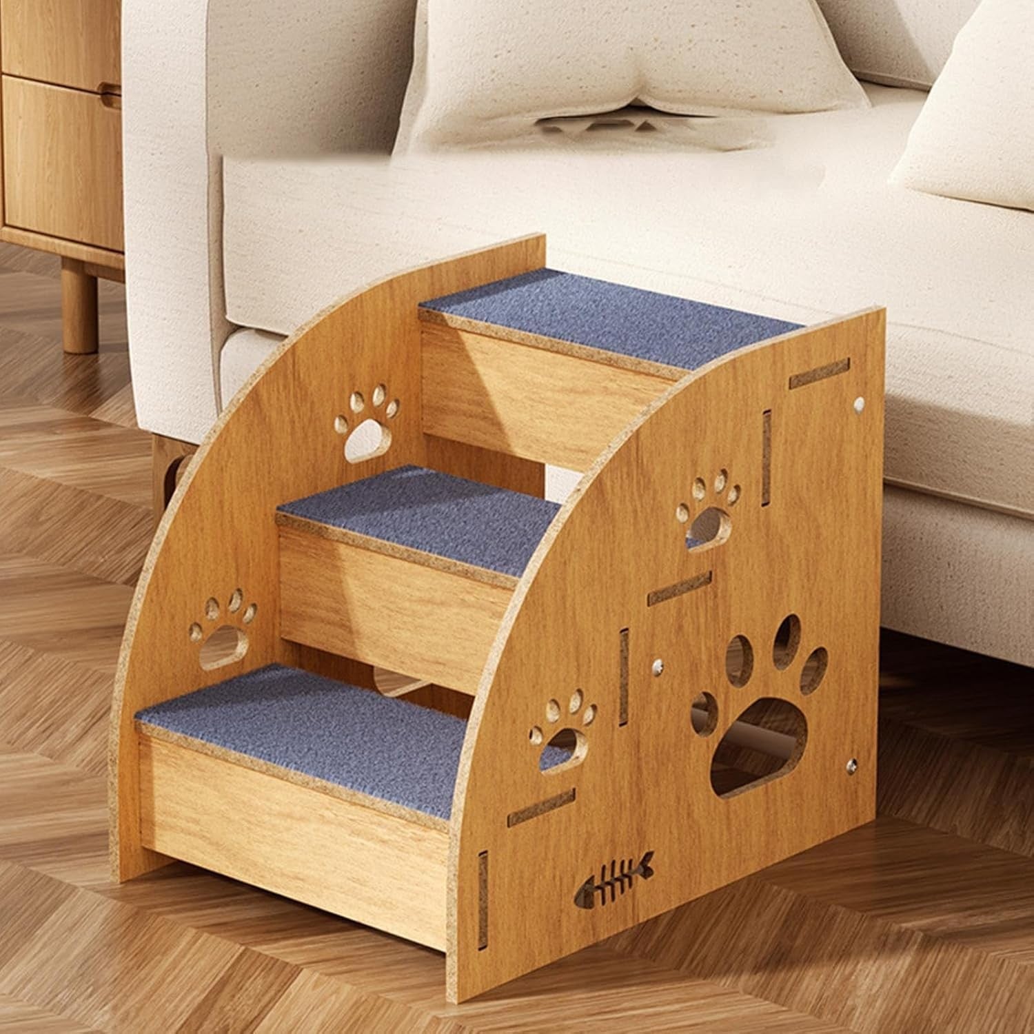 Brown Wooden Pet Stairs for Bed Non Slip Dog & Cat Steps