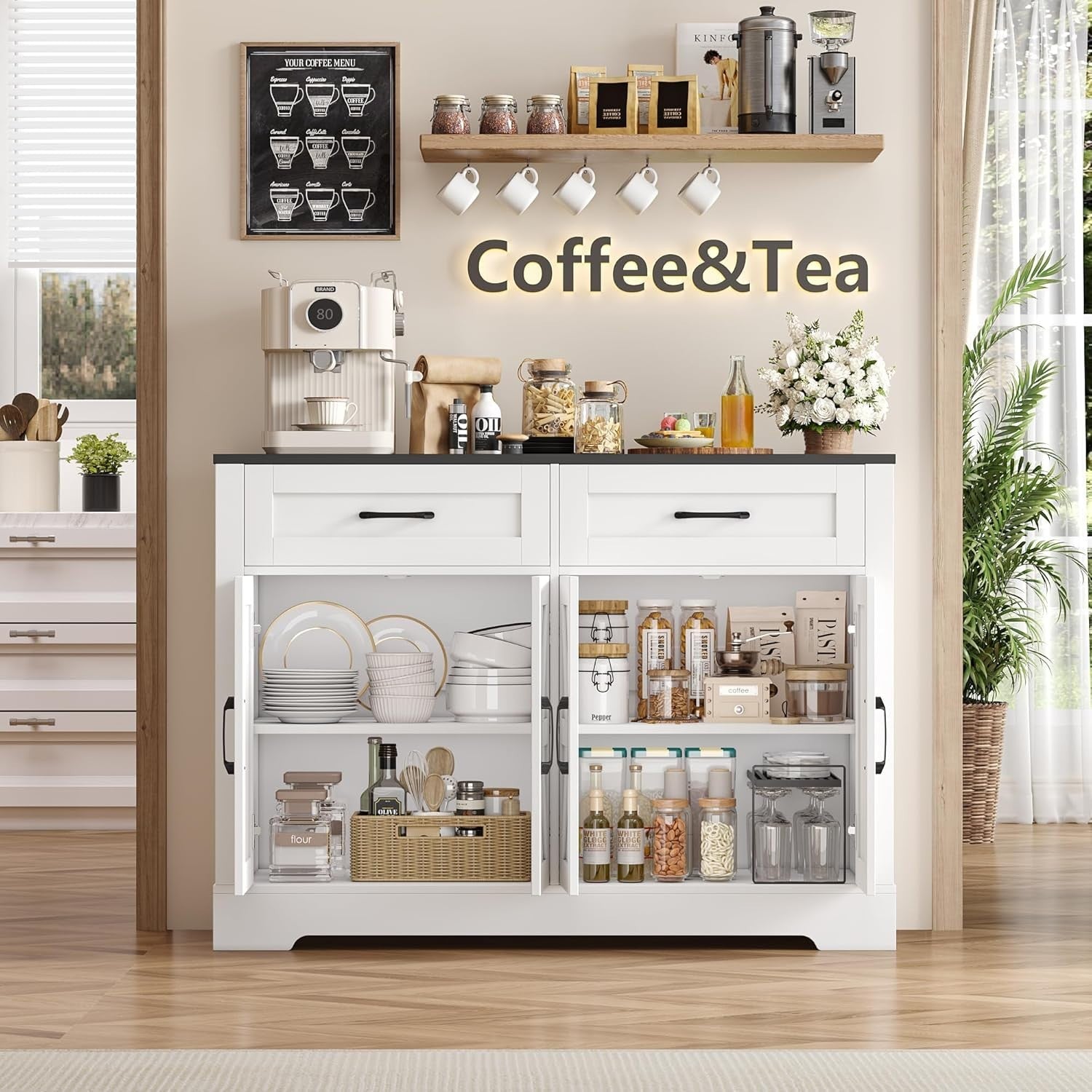 120cm Kitchen Sideboard Buffet Cabinet with Drawers & Storage – Modern White