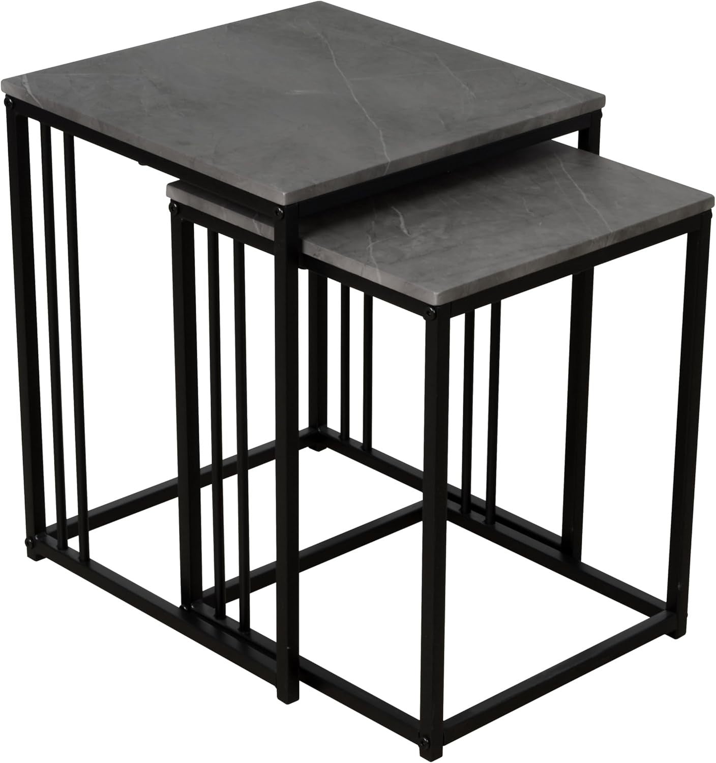 Nest of 2 Coffee Tables Living Room Side End Set Stone Black Steel Frame