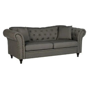 3 Seater Grey Chesterfield Sofa Deep Button Tufted Scroll Arm Fabric