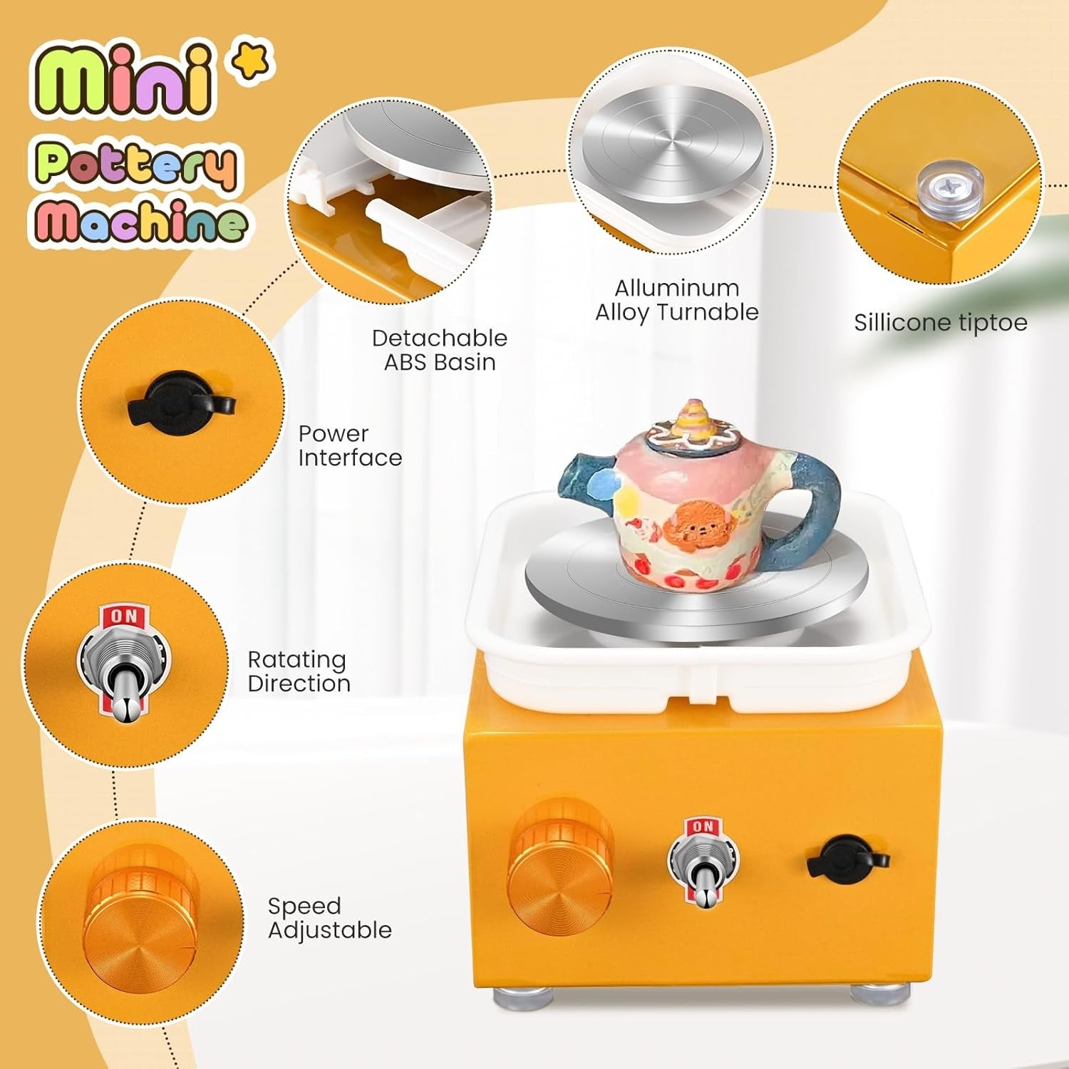 Mini Electric Pottery Wheel 2000RPM Adjustable Speed Kids DIY Ceramic Tool
