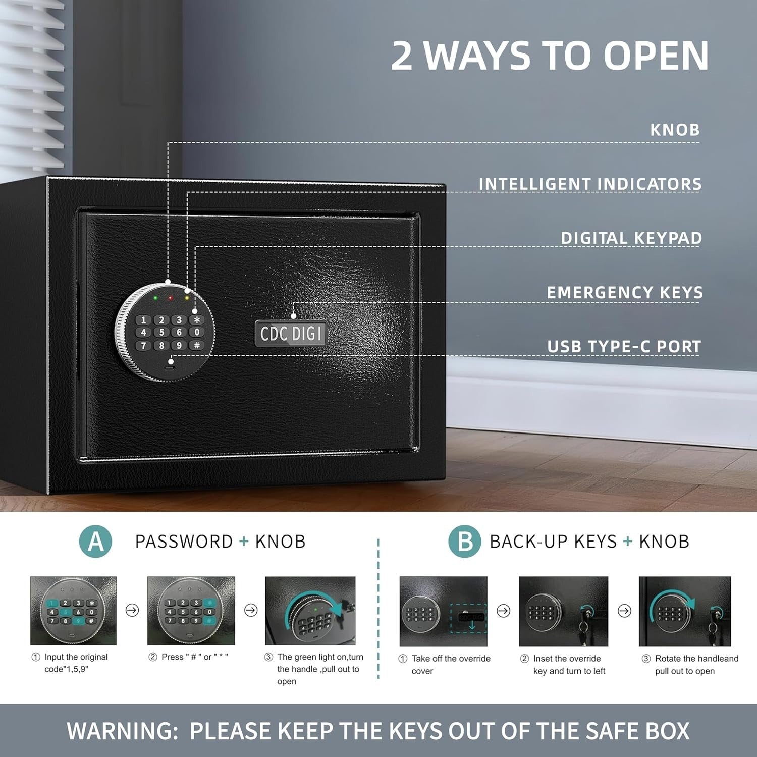 21L Digital Safe Box Electronic Keypad Security Cash Jewelry Safe