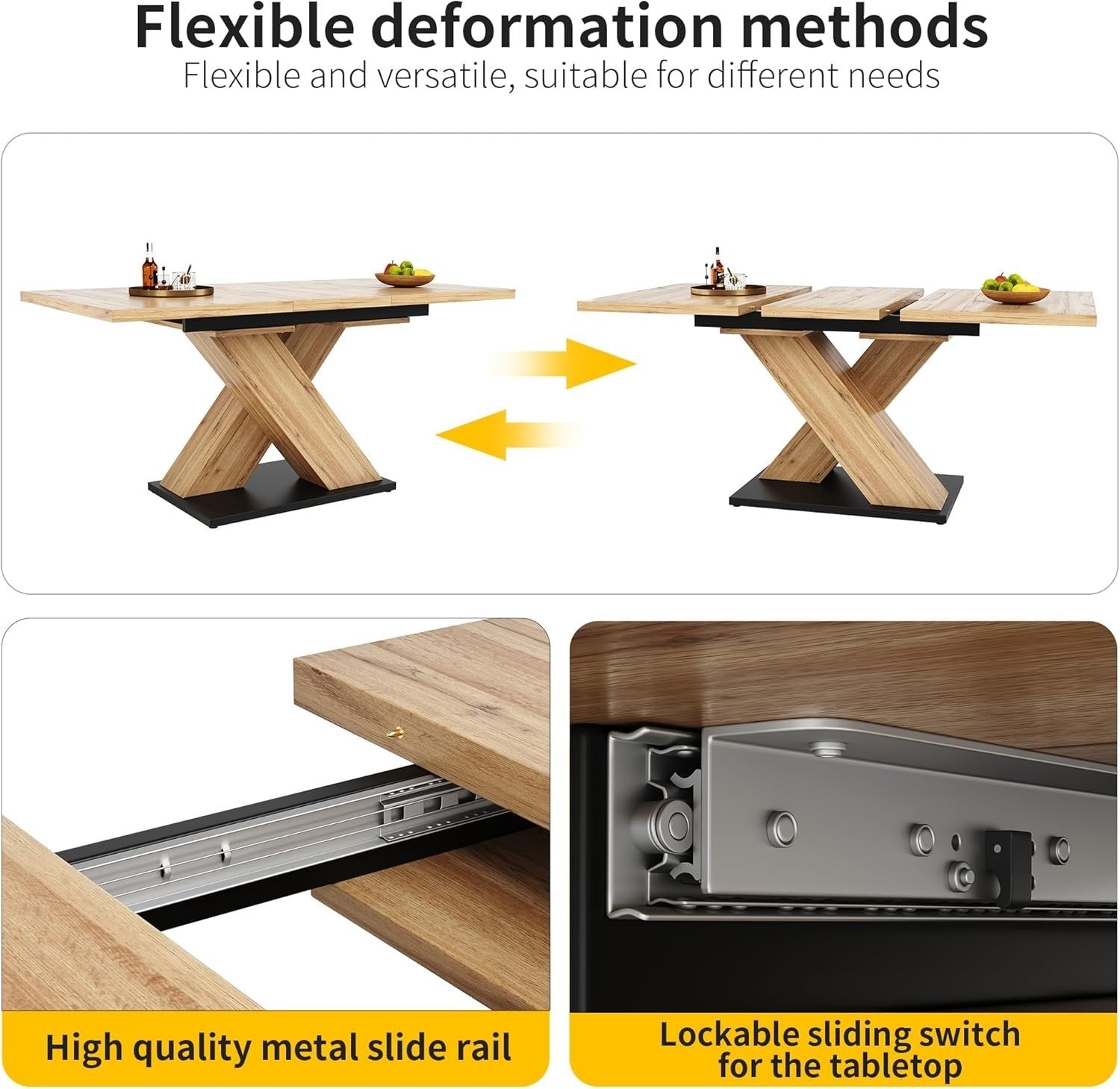 Extendable Dining Table 6-8 Seat Solid Wood Look Pedestal Base Modern