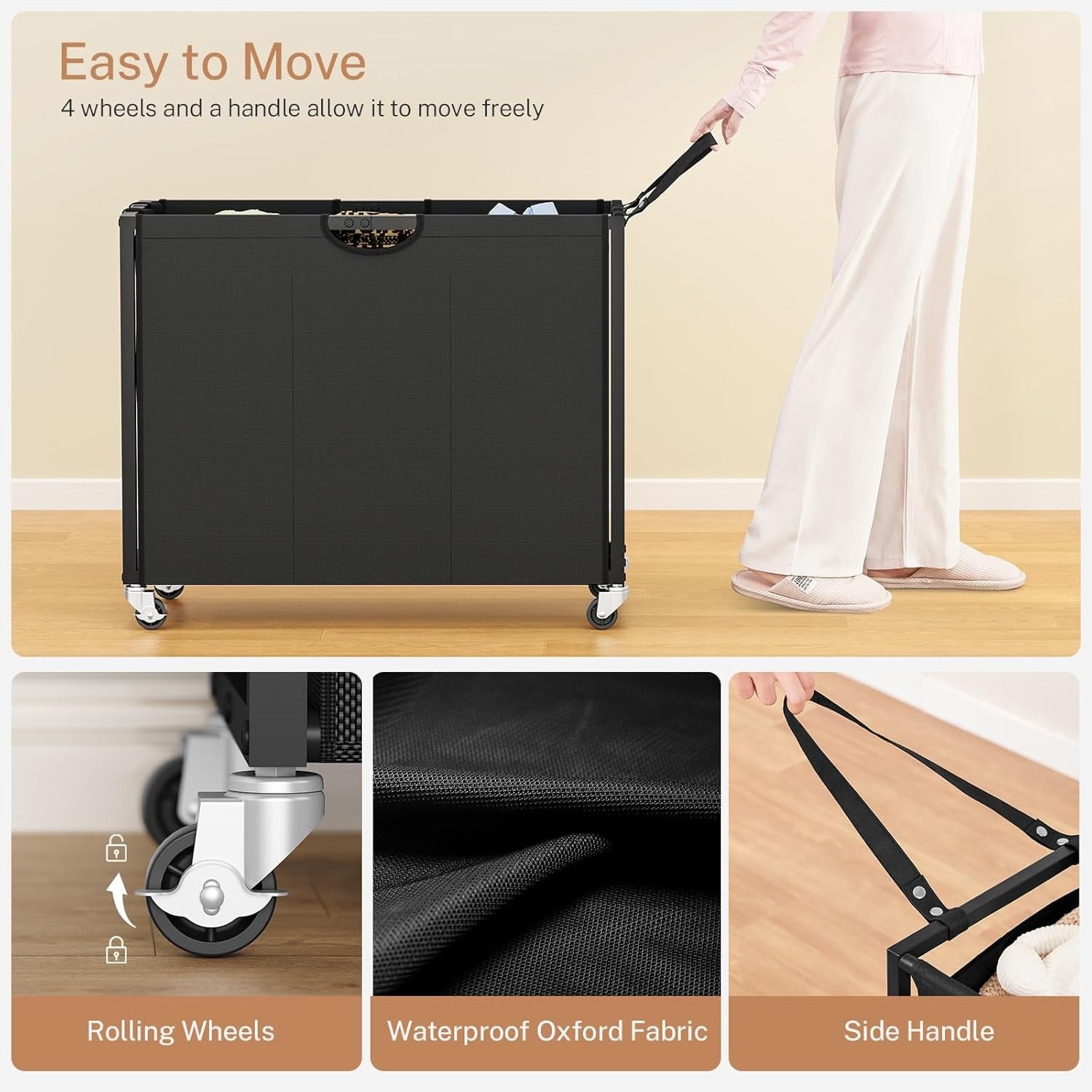 120L Rolling Laundry Sorter with 3 Pull Out Bags & Top Shelf Storage Black