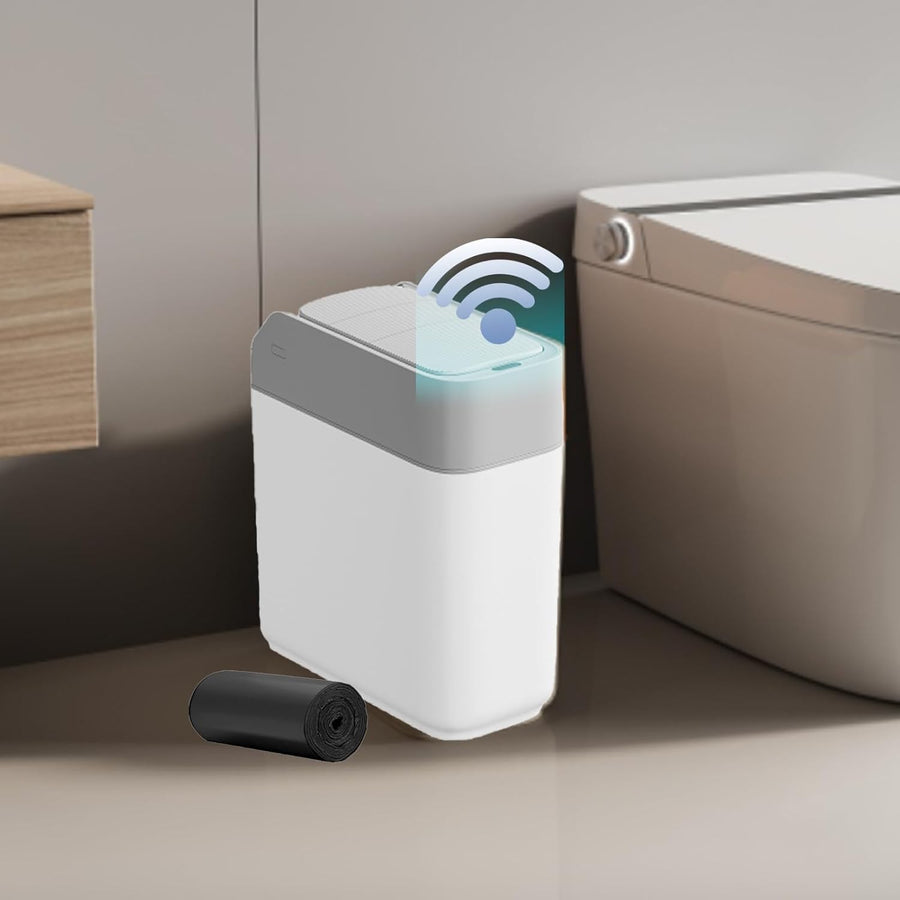 12L Slim Smart Bathroom Bin Motion Sensor Grey Slide Lid