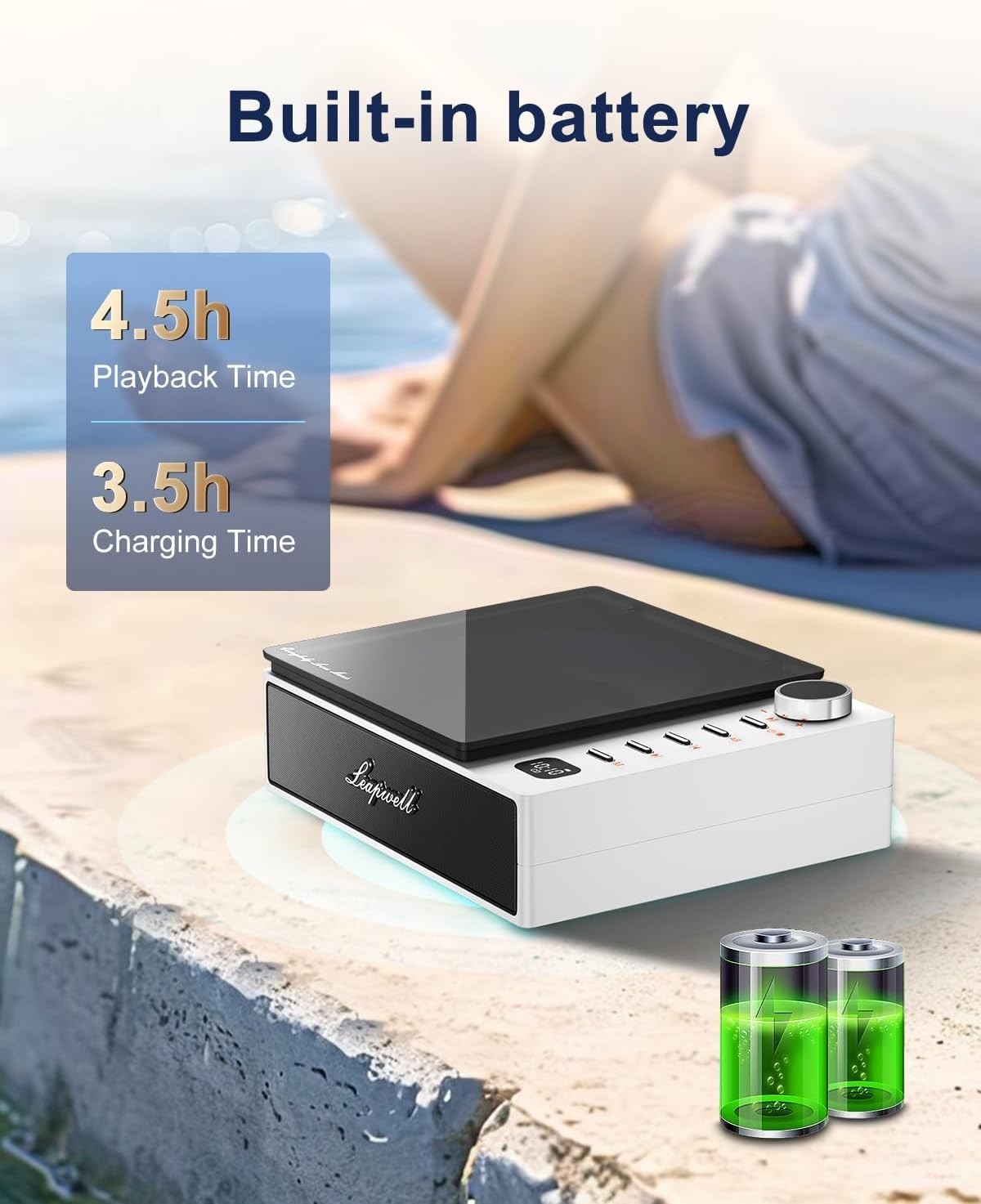 Portable Bluetooth CD Player HiFi Speakers USB AUX Optical Rechargeable White