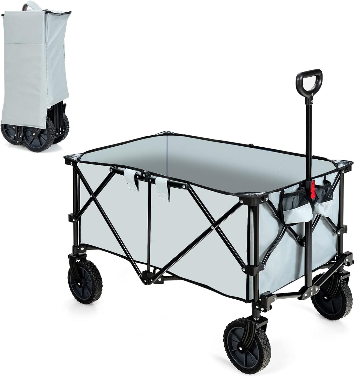 Folding Camping Wagon 87x50x38cm Heavy Duty Garden Cart Cup Holders Grey