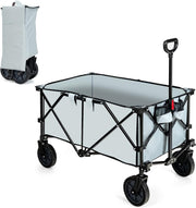 Folding Camping Wagon 87x50x38cm Heavy Duty Garden Cart Cup Holders Grey