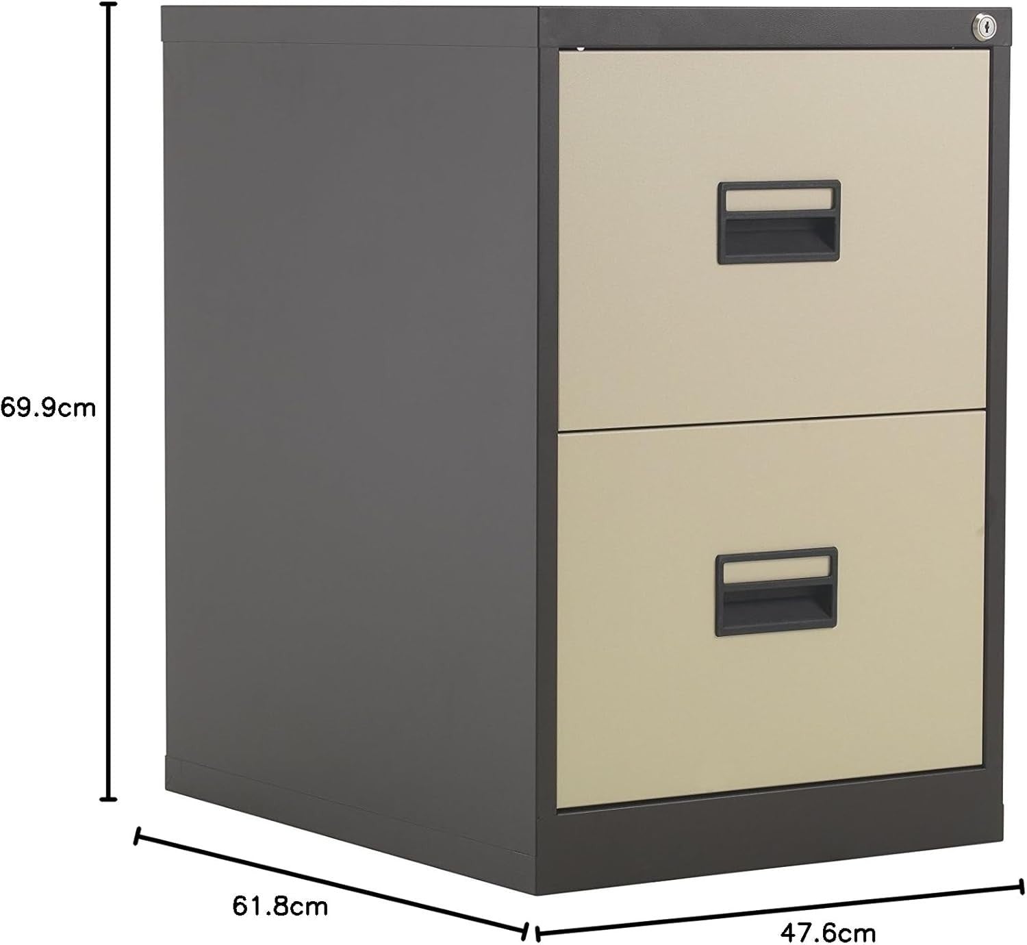 Coffee Cream Steel Filing Cabinet 2 Drawer Lockable Heavy Duty 70cm
