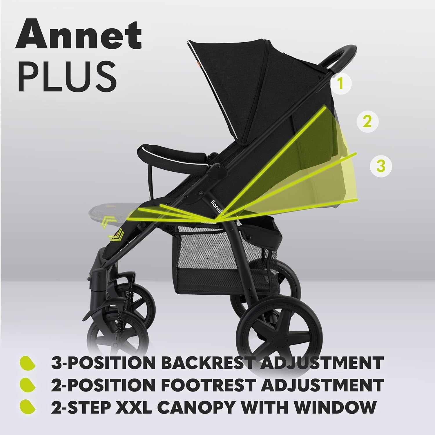All Terrain Pushchair Lie Flat Newborn–4Y 22kg Foldable XXL Hood Black