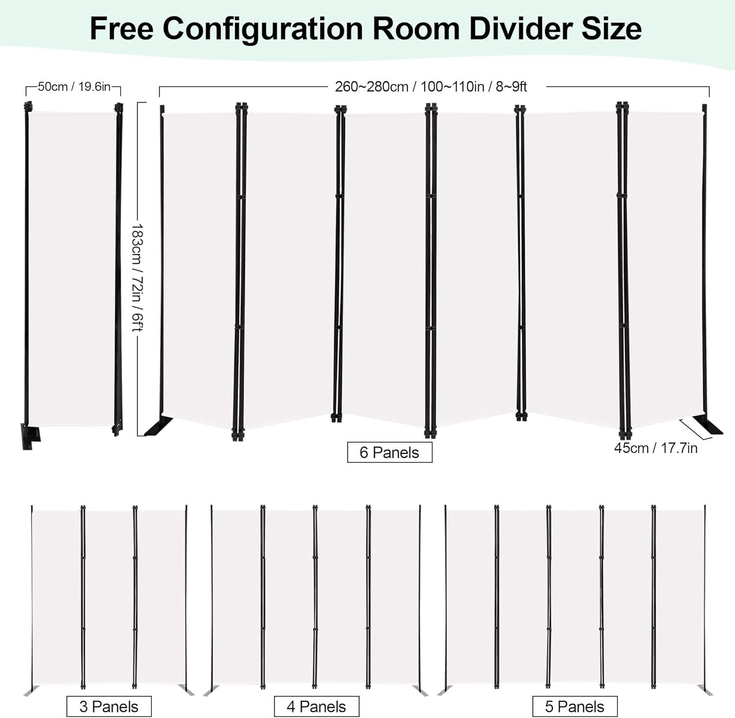 6 Panel Freestanding Room Divider Folding Privacy Screen 304x183cm White