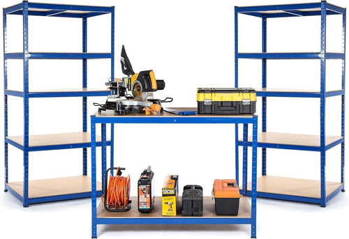 Garage Starter Kit 2 Shelving Bays + Workbench Heavy Duty 1800x900x300mm