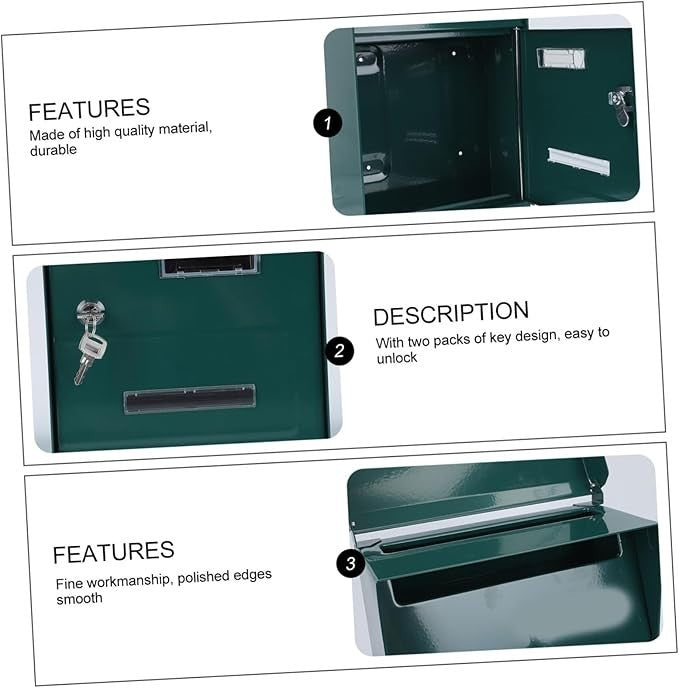 Wall Mount Metal Mailbox Green Galvanized Lockable Post Box Secure Stylish