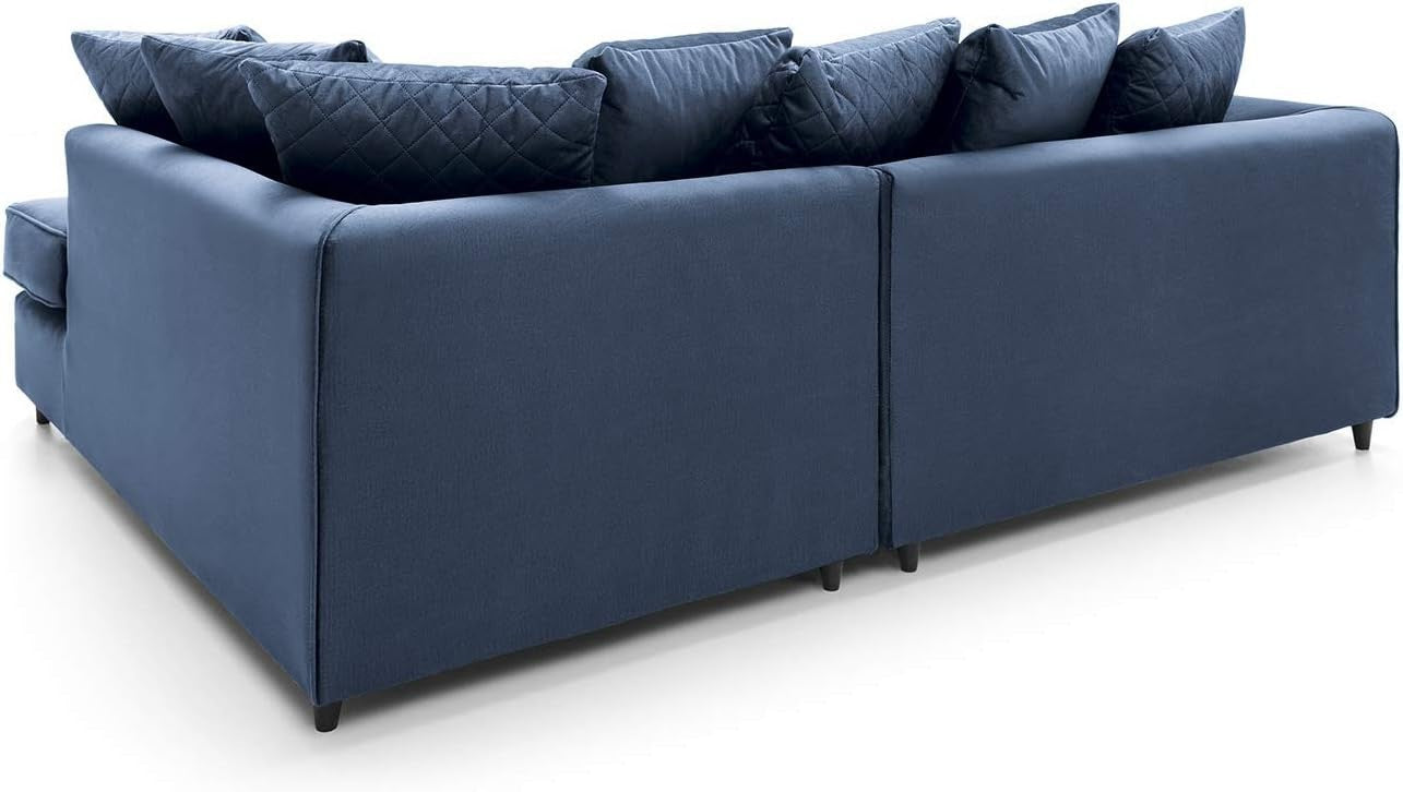 Right Hand Dark Blue L Shape Corner Sofa Velvet Water-Repellent Comfort