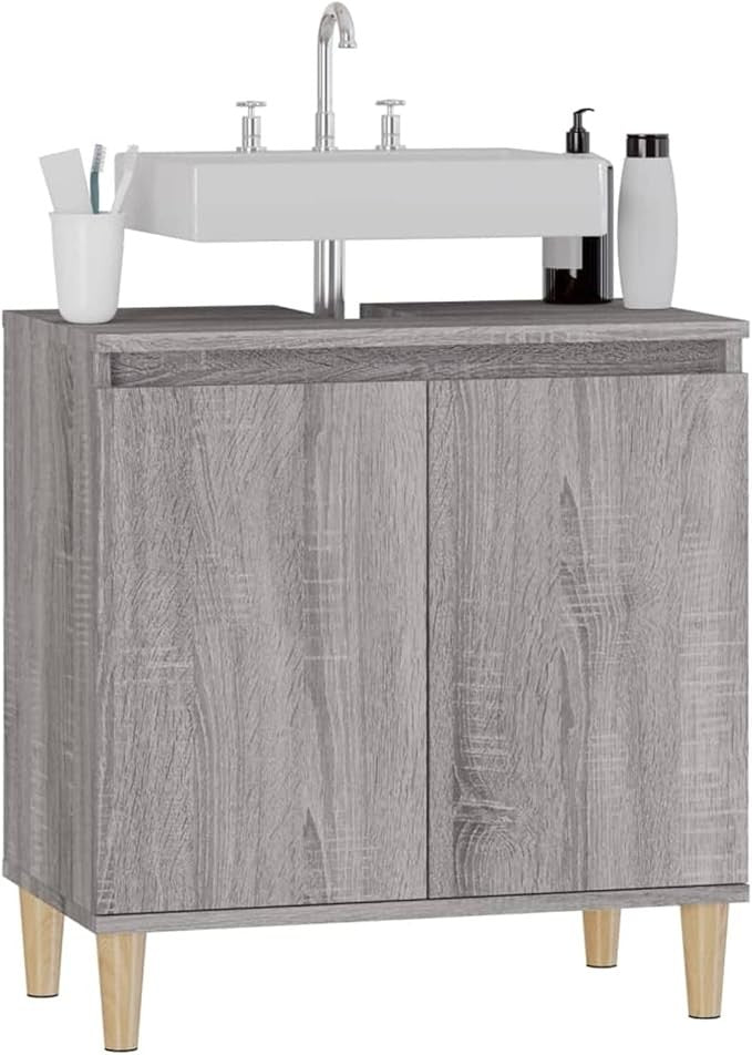Modern Grey Bathroom Sink Cabinet Cupboard Storage Unit 58x33x60cm Compact