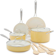 12Pcs Yellow Ceramic Cookware Set Non Stick Pots & Pans Induction PFAS Free