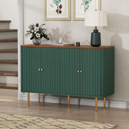 Modern 4-Door Sideboard Buffet Cabinet with Removable Shelves & Gold Legs