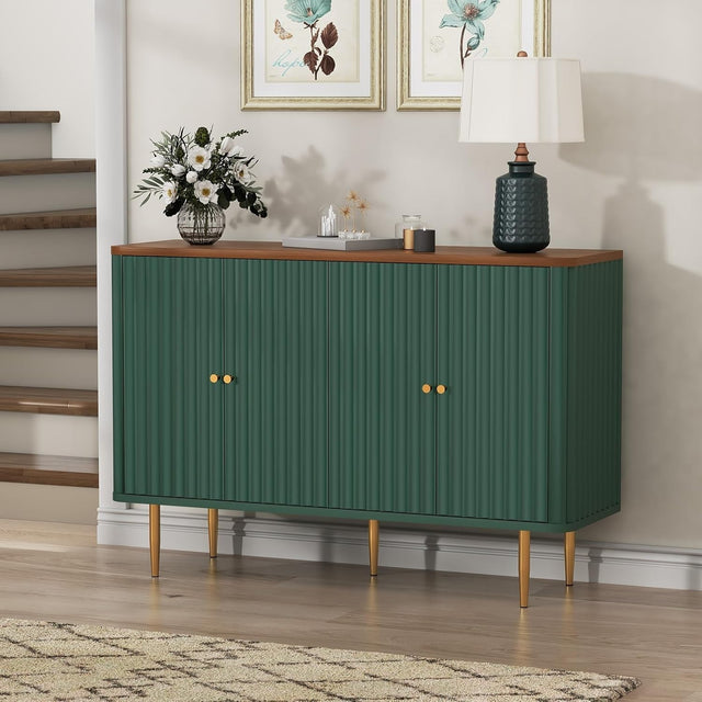 Modern 4-Door Sideboard Buffet Cabinet with Removable Shelves & Gold Legs