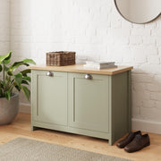 Sage Green Oak Shoe Storage Cabinet 89x35x60cm Country Cottage Style
