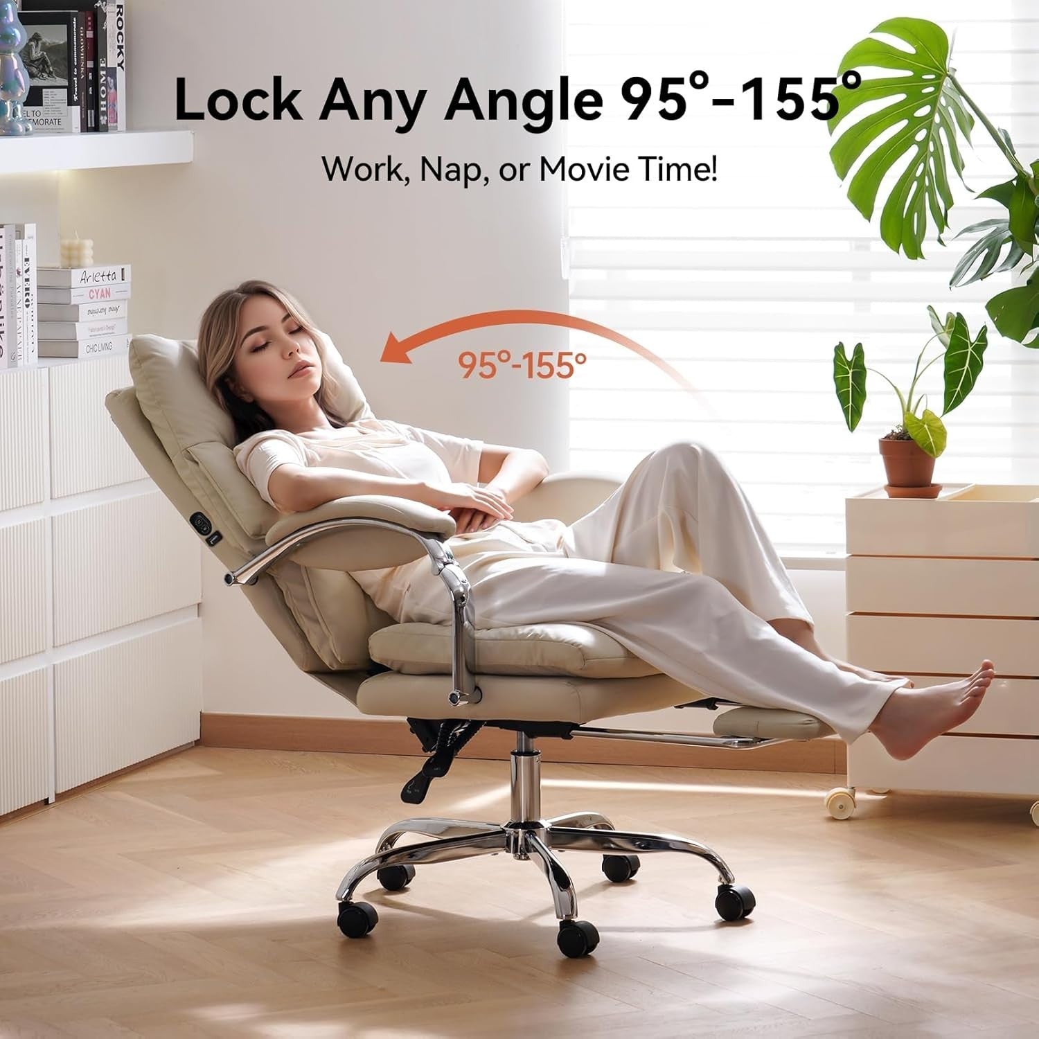 Heated Massage Office Chair Recliner Footrest Ergonomic High Back White
