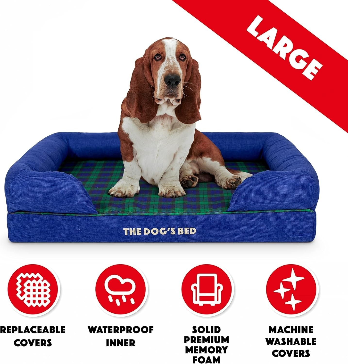 Orthopedic Memory Foam Dog Bed Large Washable Bolster 91x70cm