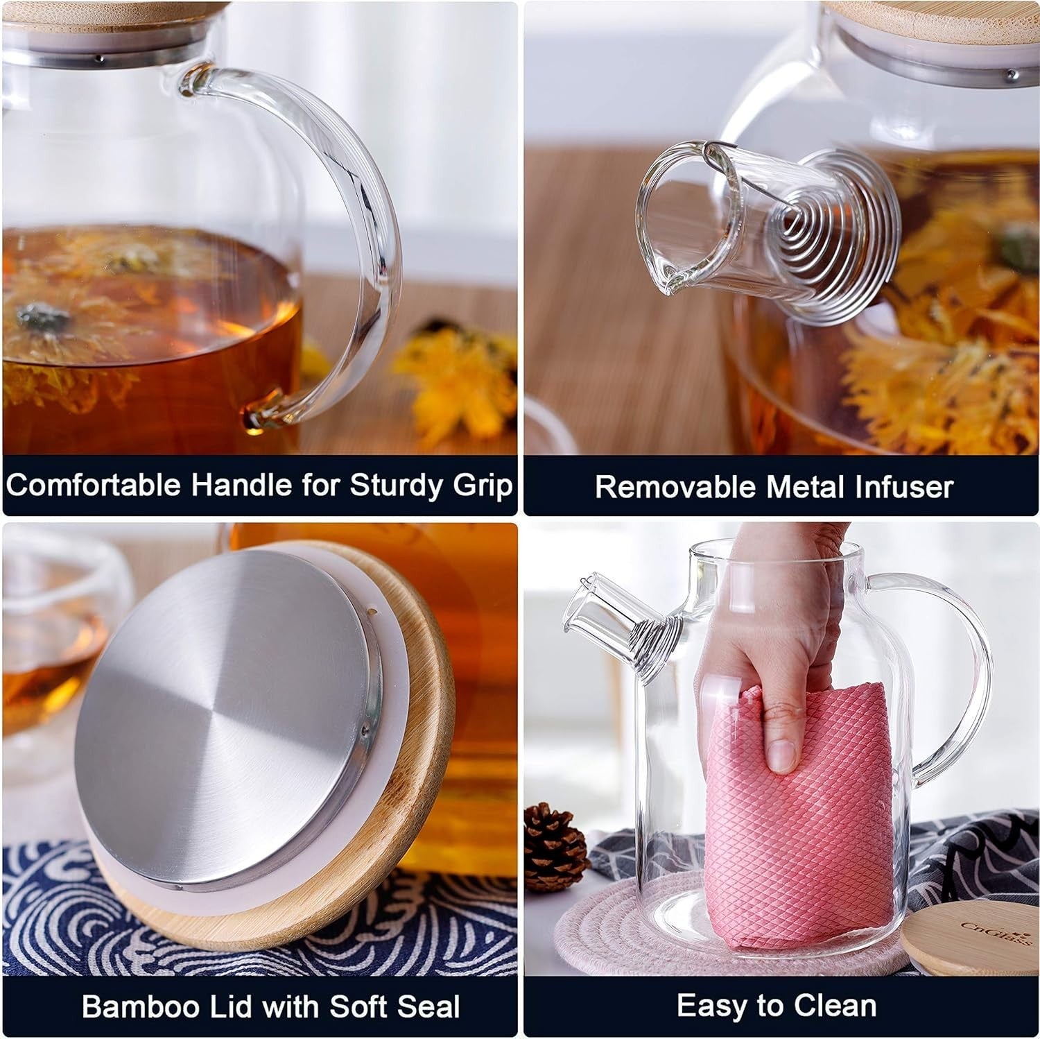 1.5L Glass Teapot with Infuser Stovetop Safe Loose Leaf Tea Maker