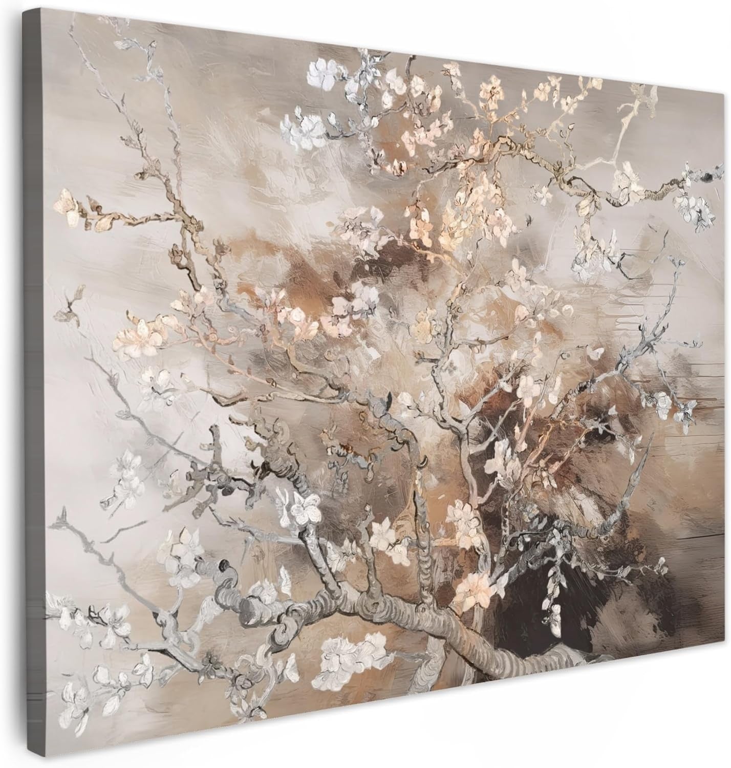Almond Blossom Abstract Canvas Wall Art Beige Floral 70x50cm Living Room Decor