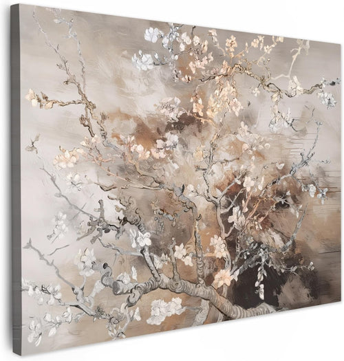 Almond Blossom Abstract Canvas Wall Art Beige Floral 70x50cm Living Room Decor