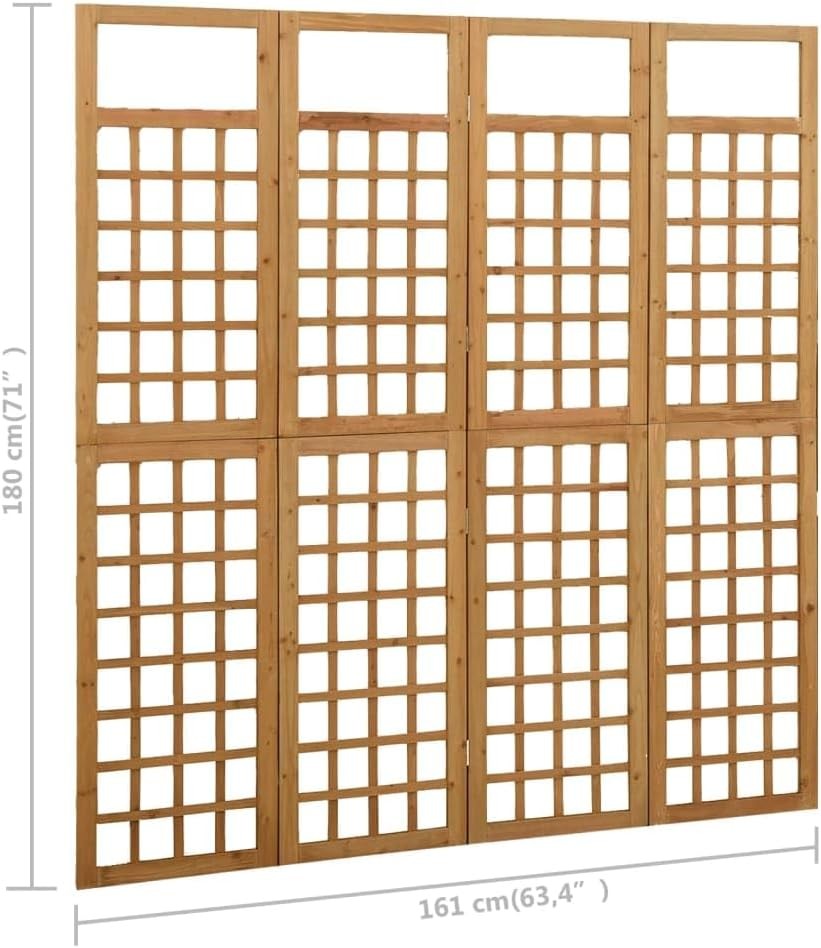 Solid Fir Wood 4-Panel Folding Room Divider Trellis Privacy Screen 161x180cm