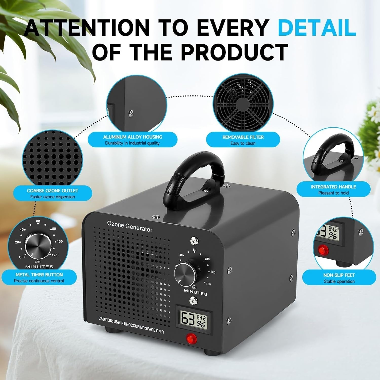 60000mg Ozone Generator Large Room Odor Remover Timer Garage Home 320㎡