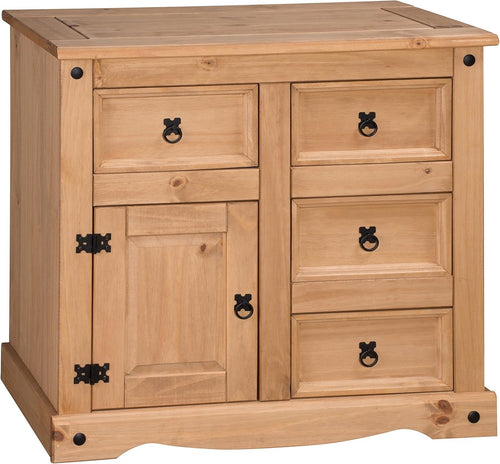 Rustic Pine Sideboard 1 Door 4 Drawer Storage Cabinet Antique Wax Finish