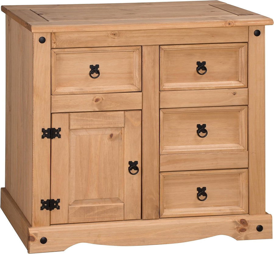Rustic Pine Sideboard 1 Door 4 Drawer Storage Cabinet Antique Wax Finish