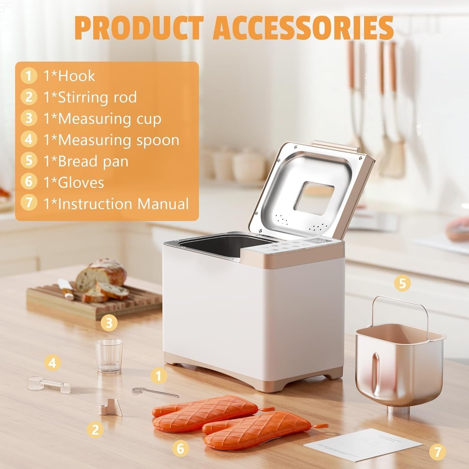 20-Function Stainless Steel Bread Maker 2LB Ceramic Pan Auto Dispenser Yellow