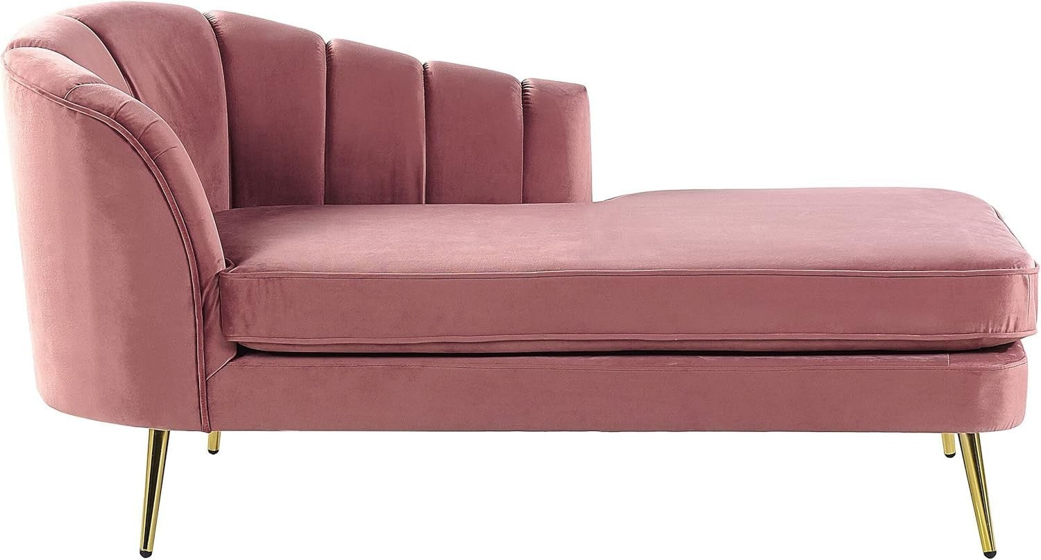 Pink Velvet Chaise Lounge Left Hand Upholstered Velvet Metal Legs Glam Retro