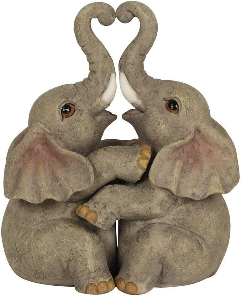Adorable Resin Elephant Couple Ornament 12cm Rustic Home Decor Love Gift