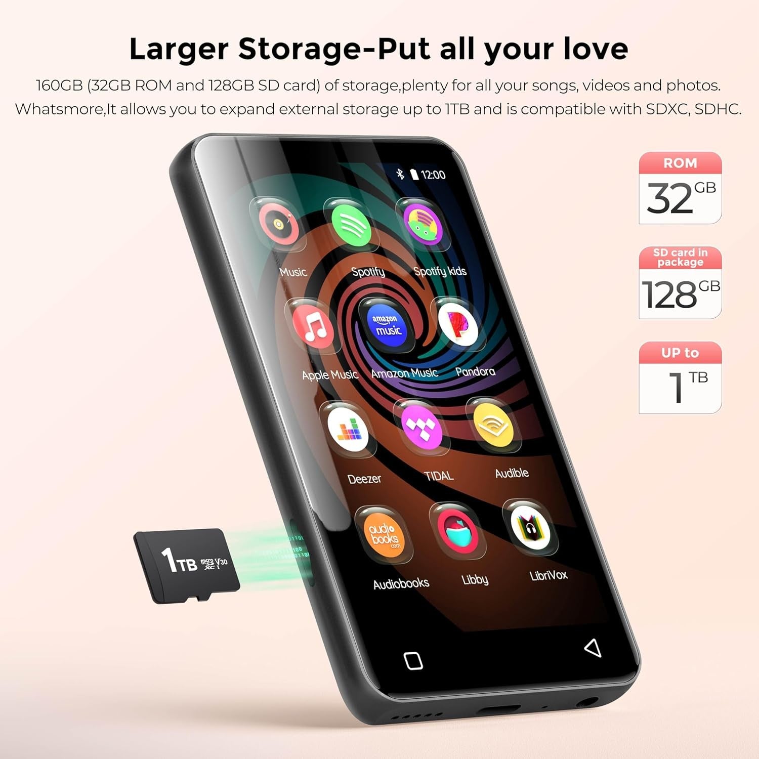 160GB MP3 MP4 Player Grey 4" Touch WiFi Bluetooth Spotify