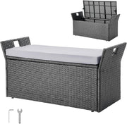 Outdoor 2-Person Storage Bench with Cushion, Weatherproof Rattan, 400 lbs Load