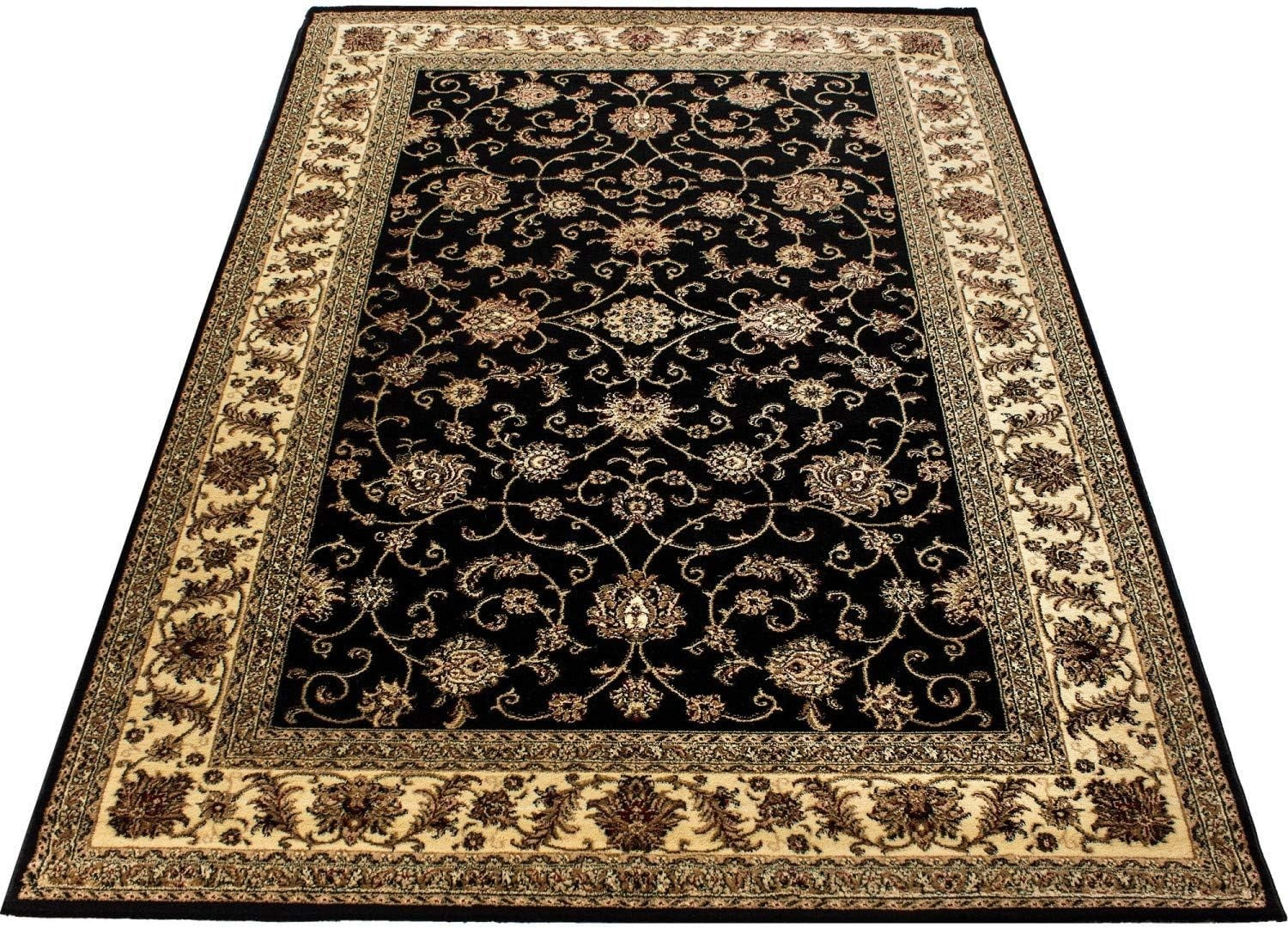 Black Oriental Area Rug 160x230cm Soft Low Pile Luxury Living Room Carpet