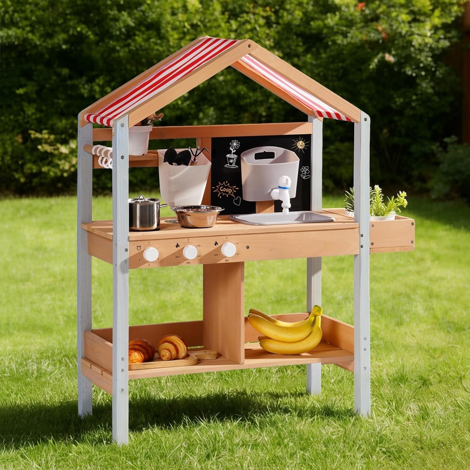 Outdoor Wooden Mud Kitchen Kids Garden Playset Sink Plant Box Toy