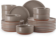 24 Piece Dinner Set for 8 Stoneware Plates Bowls Microwave Dishwasher Safe