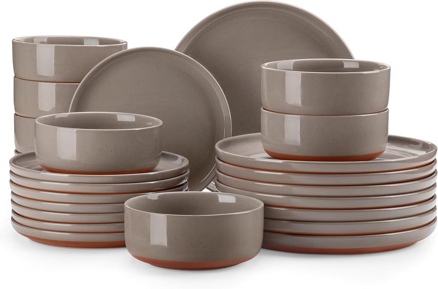 24 Piece Dinner Set for 8 Stoneware Plates Bowls Microwave Dishwasher Safe