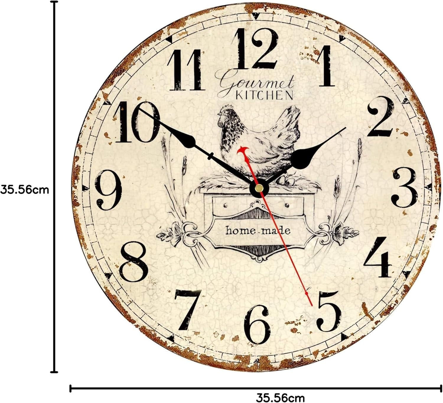 Rustic French Country Wall Clock 14" Silent Non-Ticking Vintage Wood Kitchen