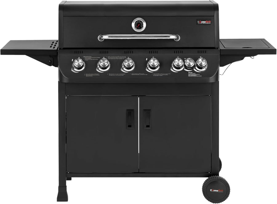 7 Burner Gas BBQ Grill with Side Burner, Thermometer & Warming Rack