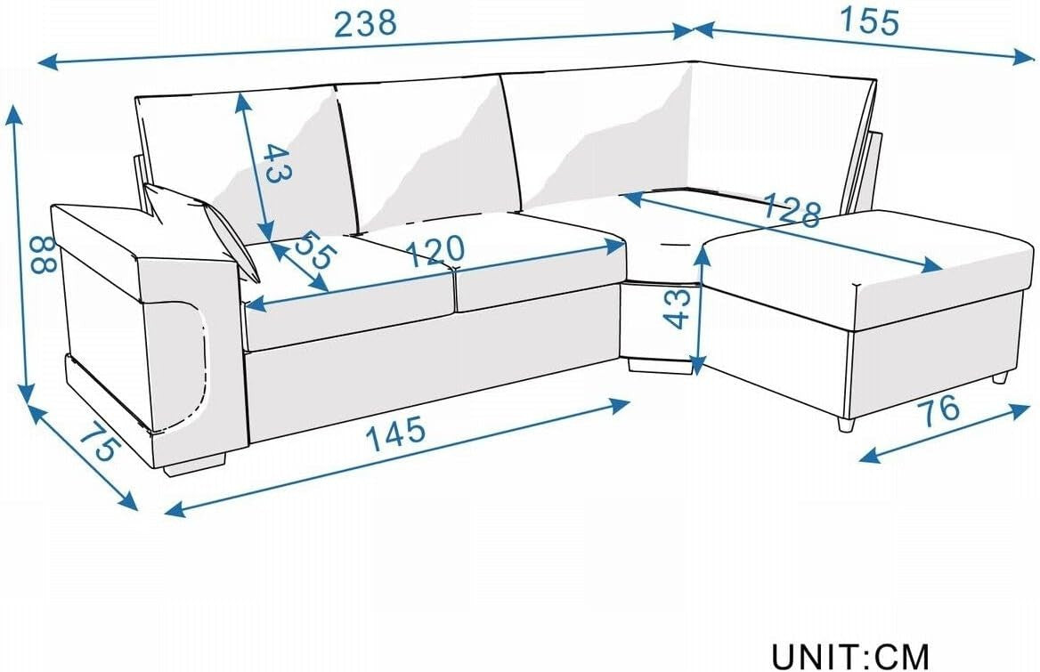 4 Seater Corner Sofa with USB Port & Chaise – Linen & Faux Leather